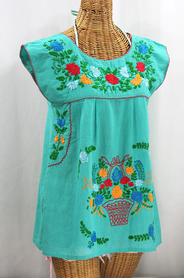 "La Boqueria" Cap Sleeve Mexican Blouse -Mint + Fiesta