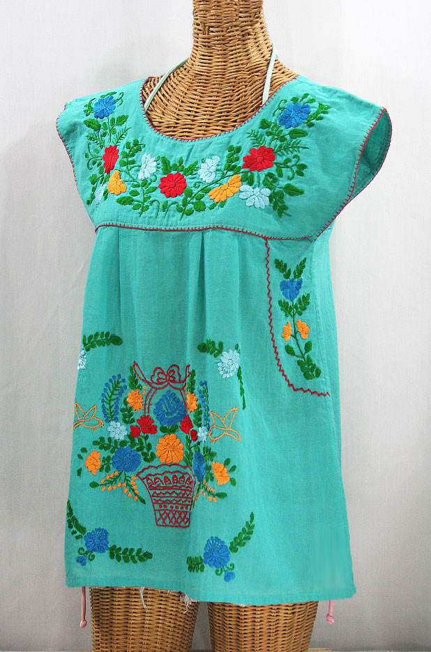 "La Boqueria" Cap Sleeve Mexican Blouse -Mint + Fiesta