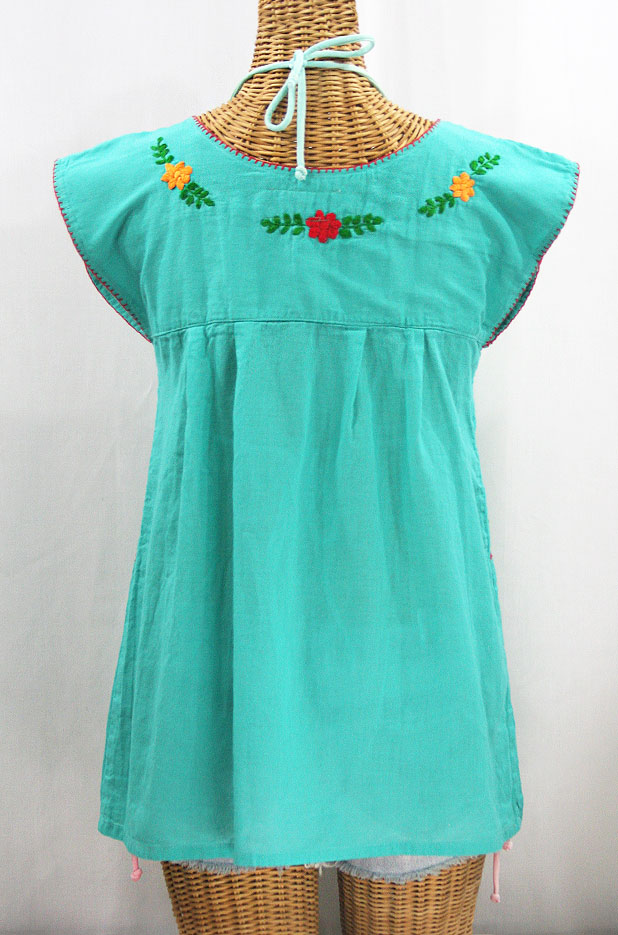 "La Boqueria" Cap Sleeve Mexican Blouse -Mint + Fiesta