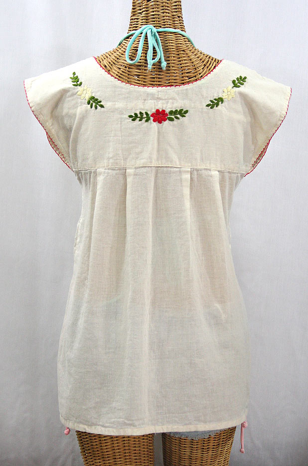 "La Boqueria" Cap Sleeve Mexican Blouse - Off White + Multi