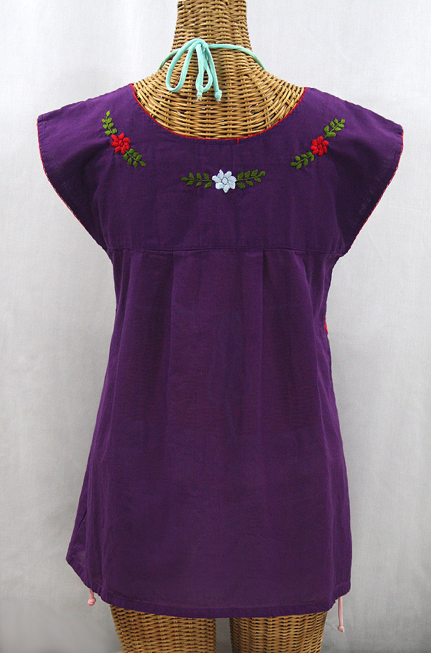 "La Boqueria" Cap Sleeve Mexican Blouse - Purple + Multi