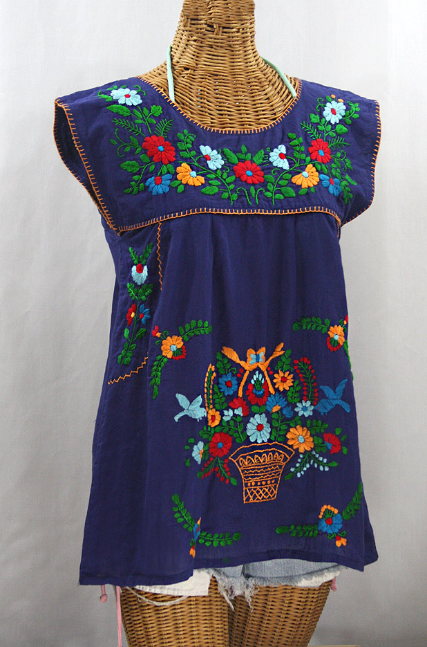 "La Boqueria" Cap Sleeve Mexican Blouse -Denim + Fiesta