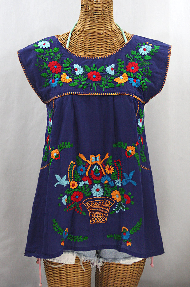 "La Boqueria" Cap Sleeve Mexican Blouse -Denim + Fiesta