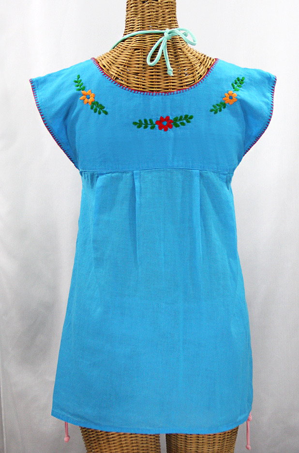 "La Boqueria" Cap Sleeve Mexican Blouse -Aqua + Fiesta