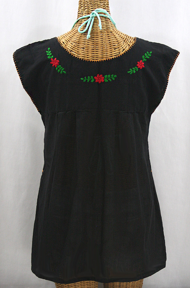 "La Boqueria" Cap Sleeve Mexican Blouse - Black + Fiesta