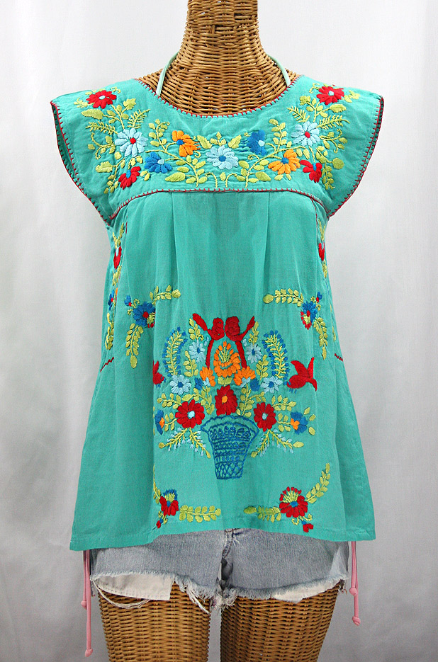 "La Boqueria" Cap Sleeve Mexican Blouse -Mint + Spring Fiesta