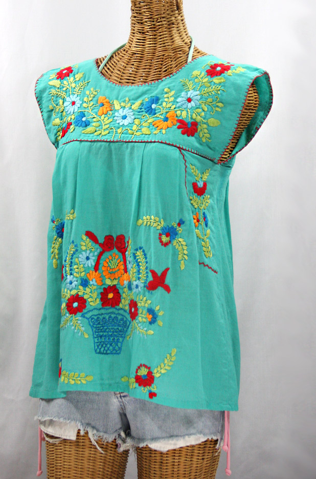 "La Boqueria" Cap Sleeve Mexican Blouse -Mint + Spring Fiesta