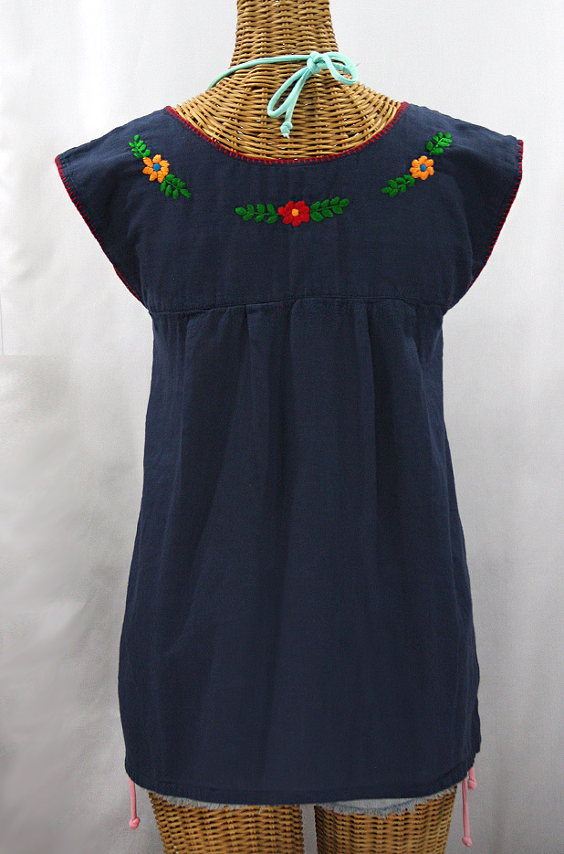 "La Boqueria" Cap Sleeve Mexican Blouse -Navy Blue + Fiesta