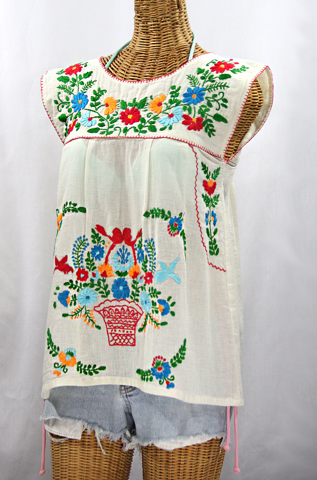 "La Boqueria" Cap Sleeve Mexican Blouse -Off White + Fiesta