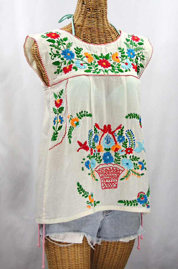 "La Boqueria" Cap Sleeve Mexican Blouse -Off White + Fiesta