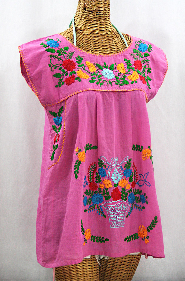 "La Boqueria" Cap Sleeve Mexican Blouse -Bubblegum Pink + Fiesta