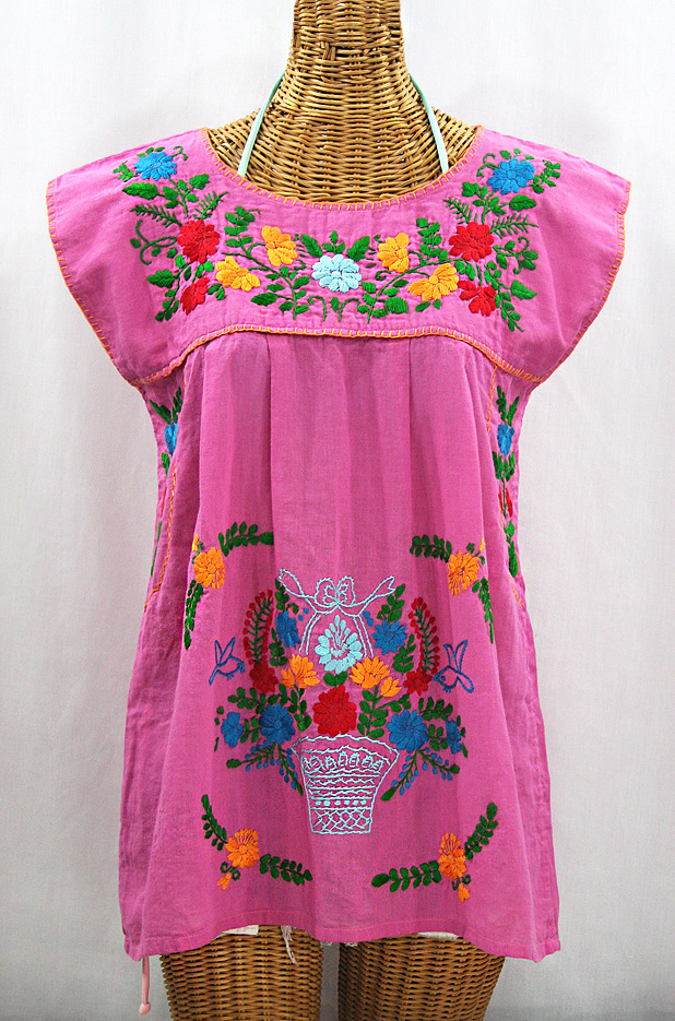 "La Boqueria" Cap Sleeve Mexican Blouse -Bubblegum Pink + Fiesta