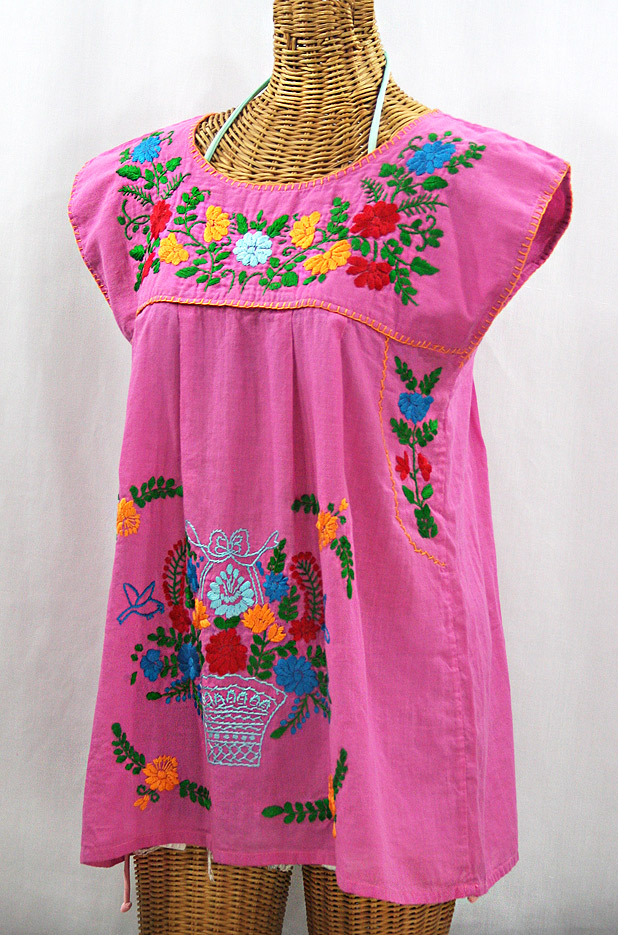 "La Boqueria" Cap Sleeve Mexican Blouse -Bubblegum Pink + Fiesta