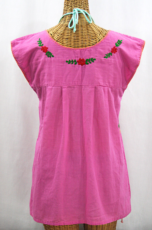 "La Boqueria" Cap Sleeve Mexican Blouse -Bubblegum Pink + Fiesta