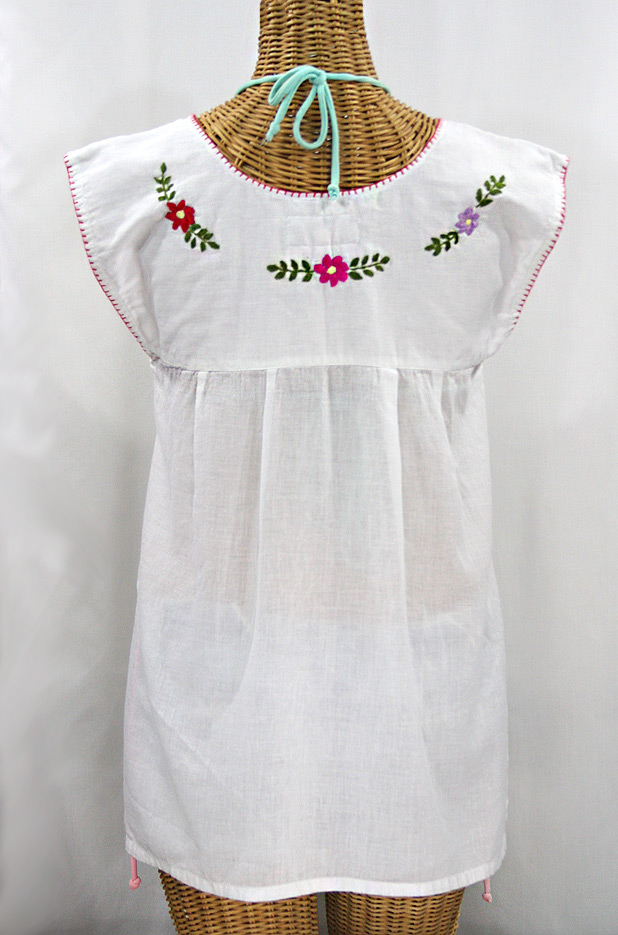 "La Boqueria" Cap Sleeve Mexican Blouse -White + Multi