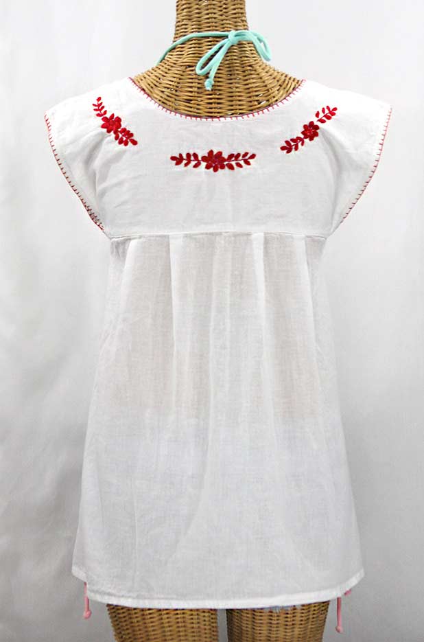 "La Boqueria" Cap Sleeve Mexican Blouse -White + Red
