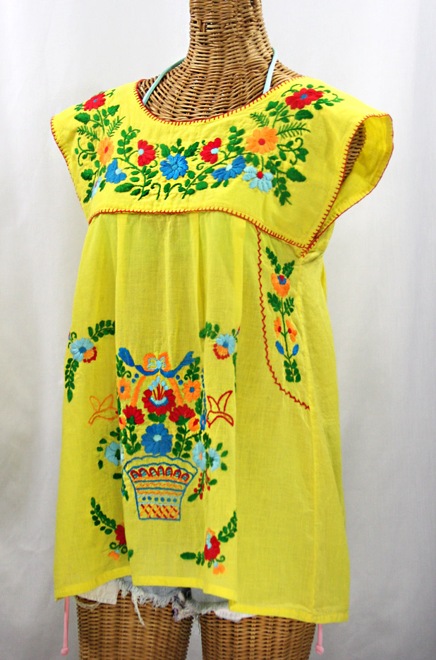 "La Boqueria" Cap Sleeve Mexican Blouse -Yellow + Fiesta
