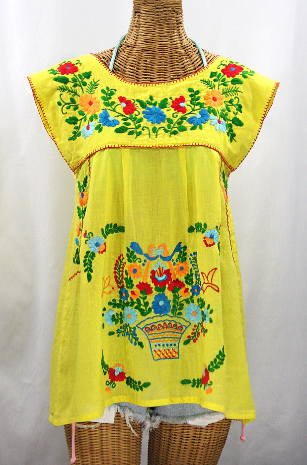 "La Boqueria" Cap Sleeve Mexican Blouse -Yellow + Fiesta