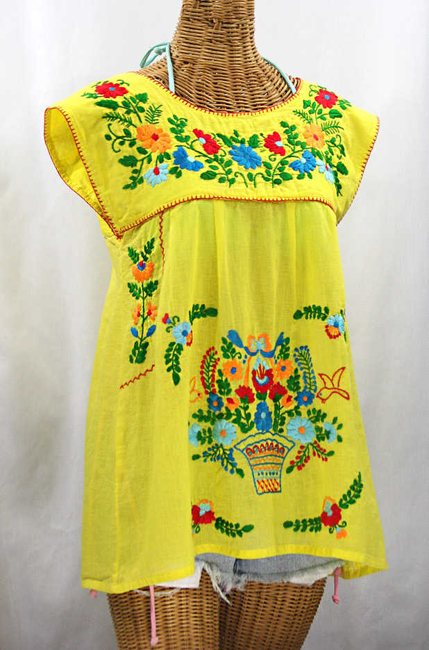 "La Boqueria" Cap Sleeve Mexican Blouse -Yellow + Fiesta