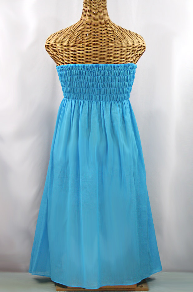 "La Pasiflora" Embroidered Strapless Sundress - Aqua + Multi