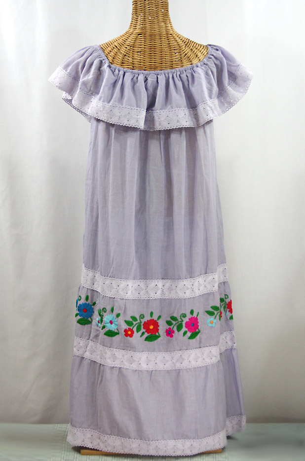 "La Cantina" Embroidered Ruffled Dress - Iced Lavender + Multi