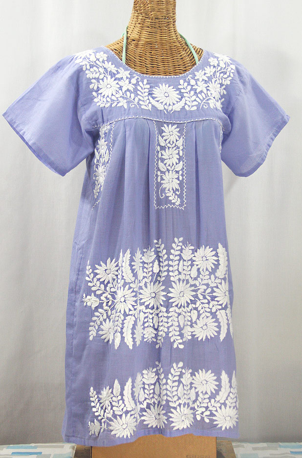 "La Favorita" Embroidered Mexican Dress - Periwinkle + White