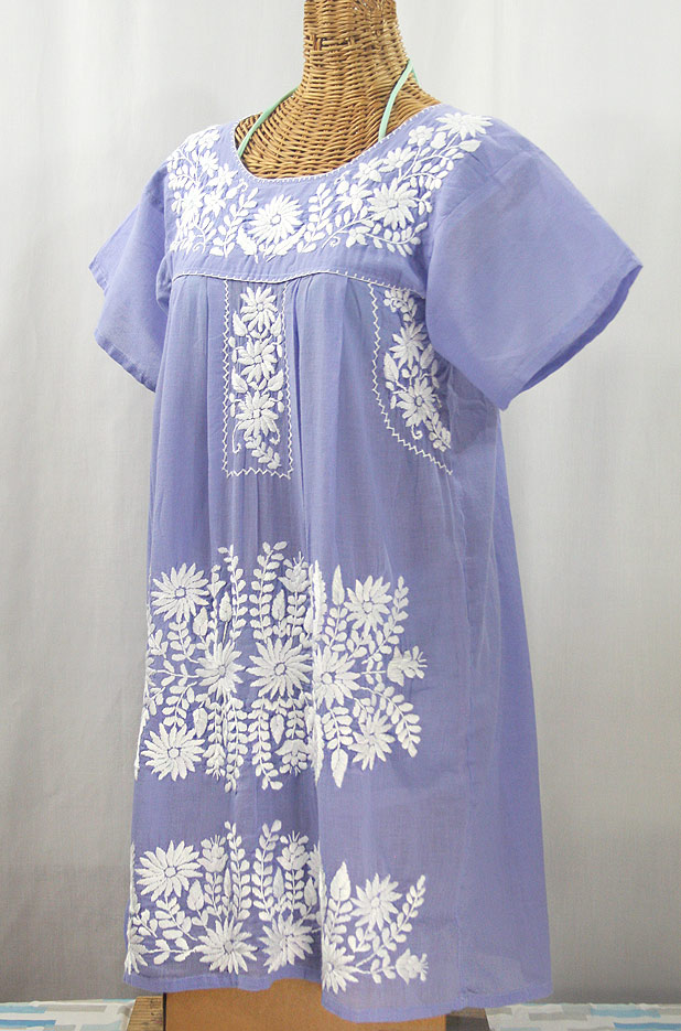 "La Favorita" Embroidered Mexican Dress - Periwinkle + White