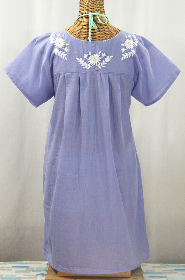 "La Favorita" Embroidered Mexican Dress - Periwinkle + White