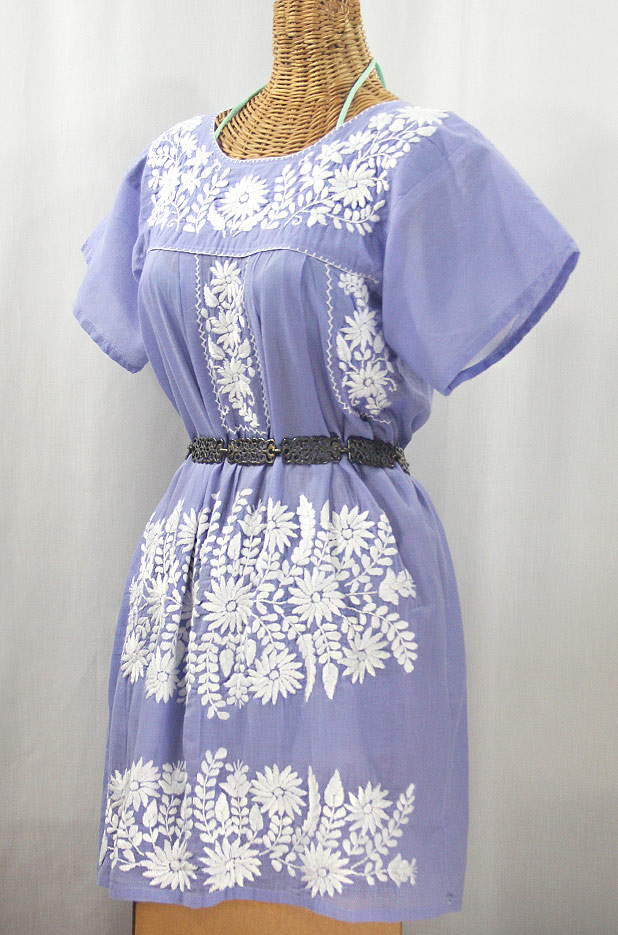 "La Favorita" Embroidered Mexican Dress - Periwinkle + White