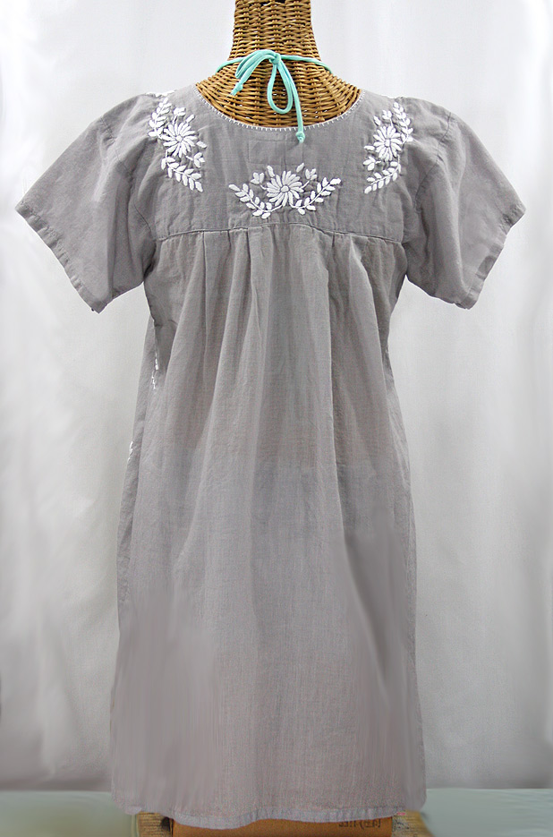 "La Favorita" Embroidered Mexican Dress - Grey + White