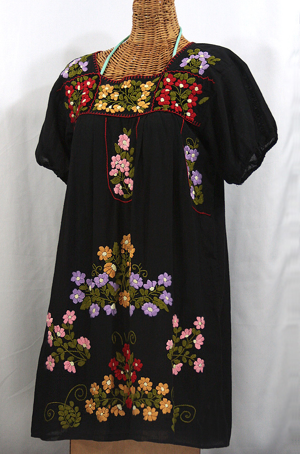 "La Florita" Embroidered Mexican Dress - Black