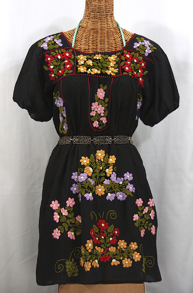 "La Florita" Embroidered Mexican Dress - Black