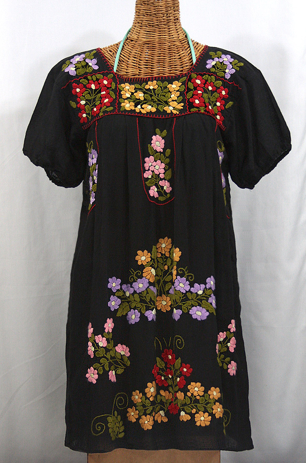 "La Florita" Embroidered Mexican Dress - Black