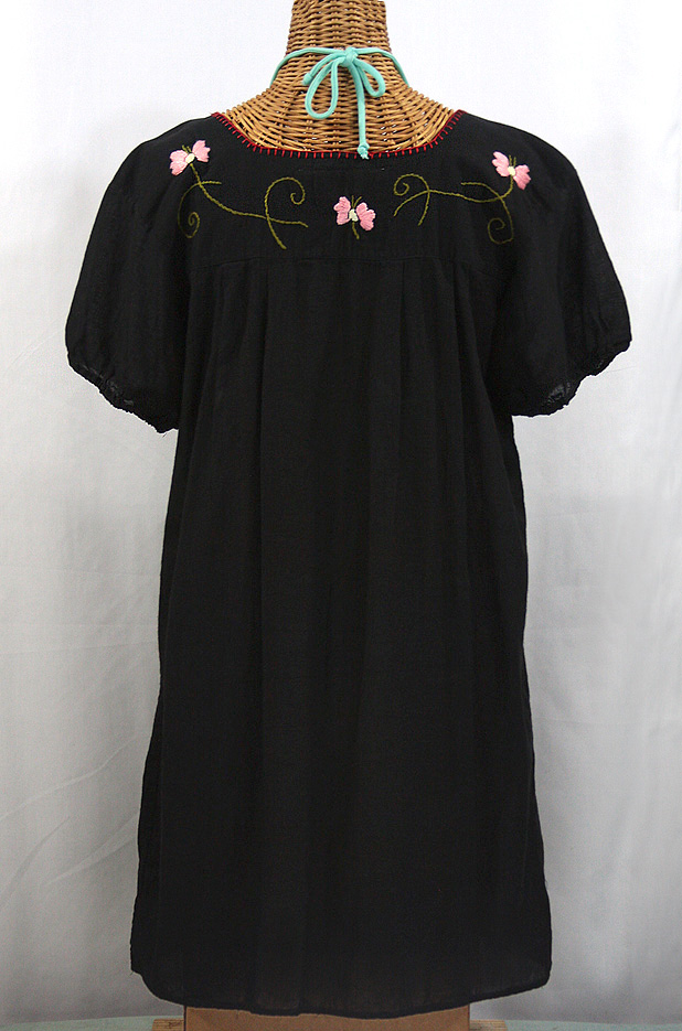 "La Florita" Embroidered Mexican Dress - Black