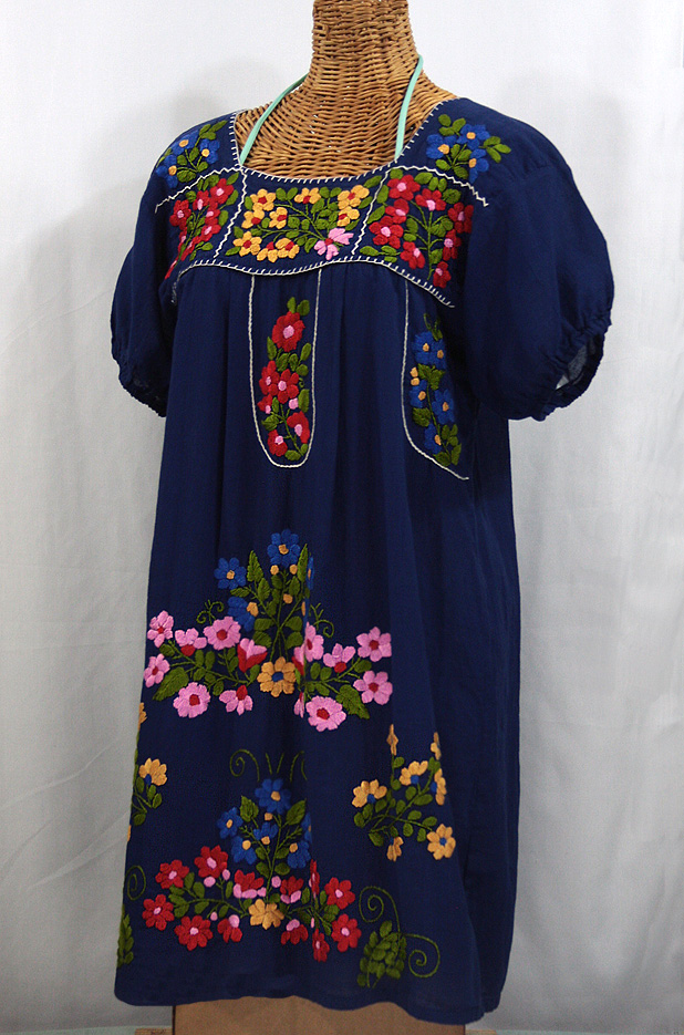 "La Florita" Embroidered Mexican Dress - Royal Blue