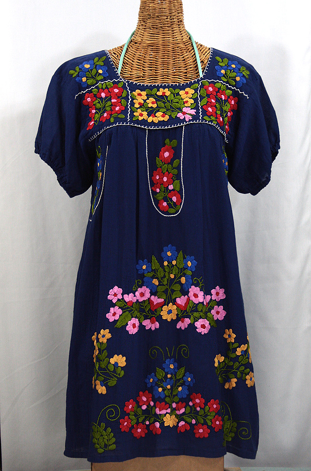 "La Florita" Embroidered Mexican Dress - Royal Blue