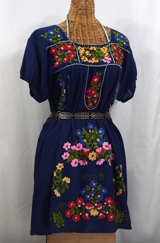 "La Florita" Embroidered Mexican Dress - Royal Blue