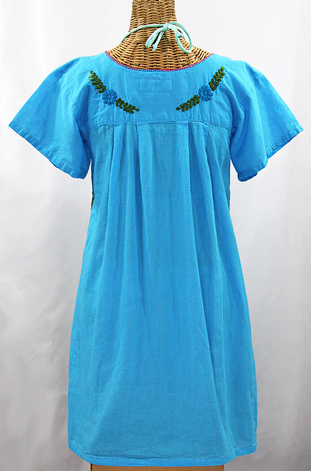 "La Talavera" Embroidered Mexican Dress - Aqua + Multi