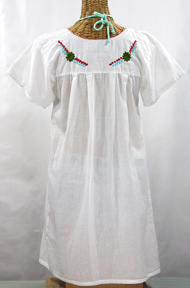 "La Talavera" Embroidered Mexican Dress - White + Multi