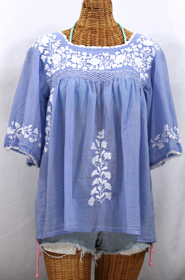 "La Marina" Mexican Peasant Blouse -Periwinkle + White