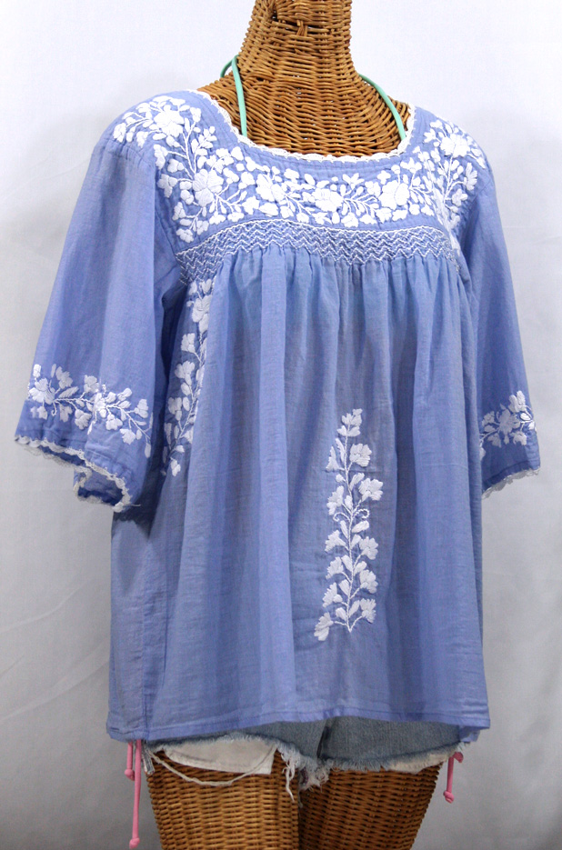 "La Marina" Mexican Peasant Blouse -Periwinkle + White