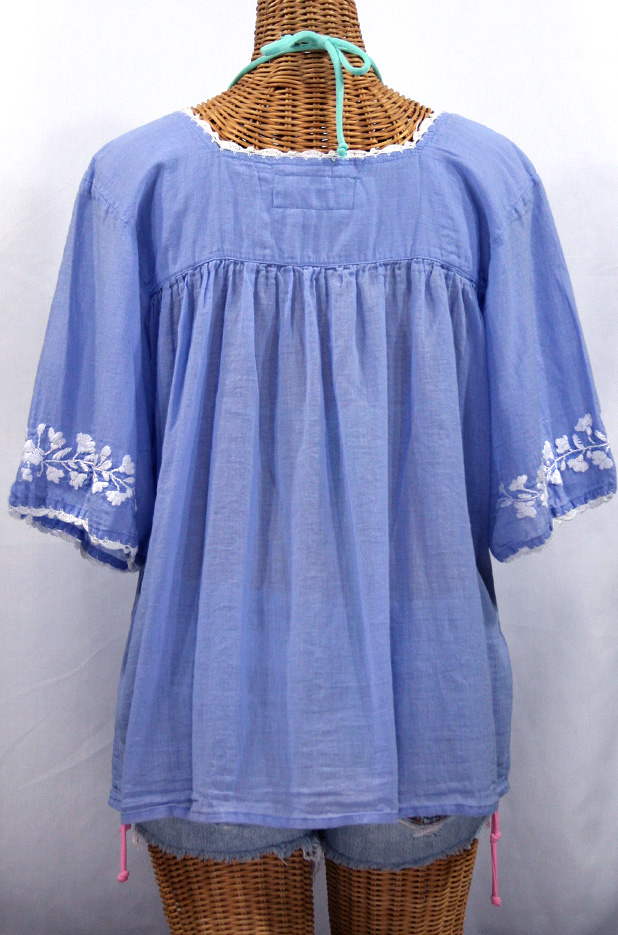 "La Marina" Mexican Peasant Blouse -Periwinkle + White