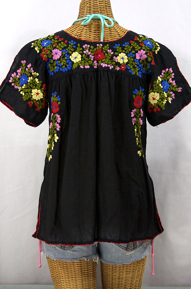 "La Lijera" Embroidered Peasant Blouse Mexican Style -Black