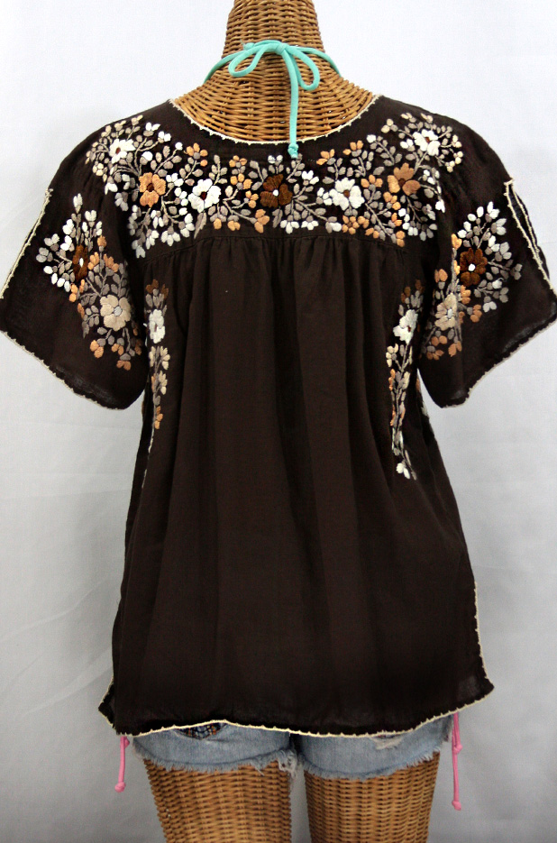 "La Lijera" Embroidered Peasant Blouse Mexican Style -Duo-Tone Brown