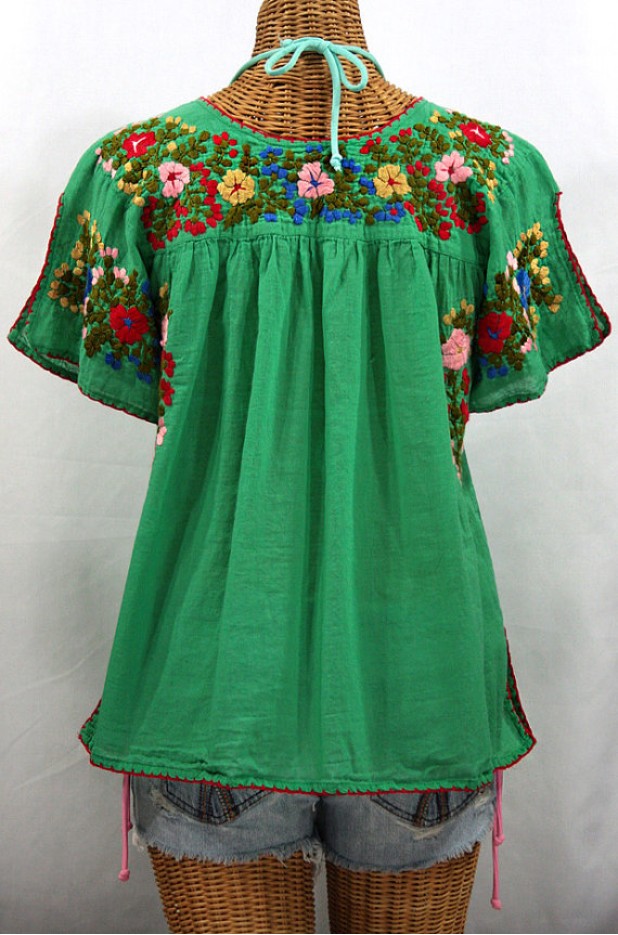 "La Lijera" Embroidered Mexican Peasant Top Blouse -Green