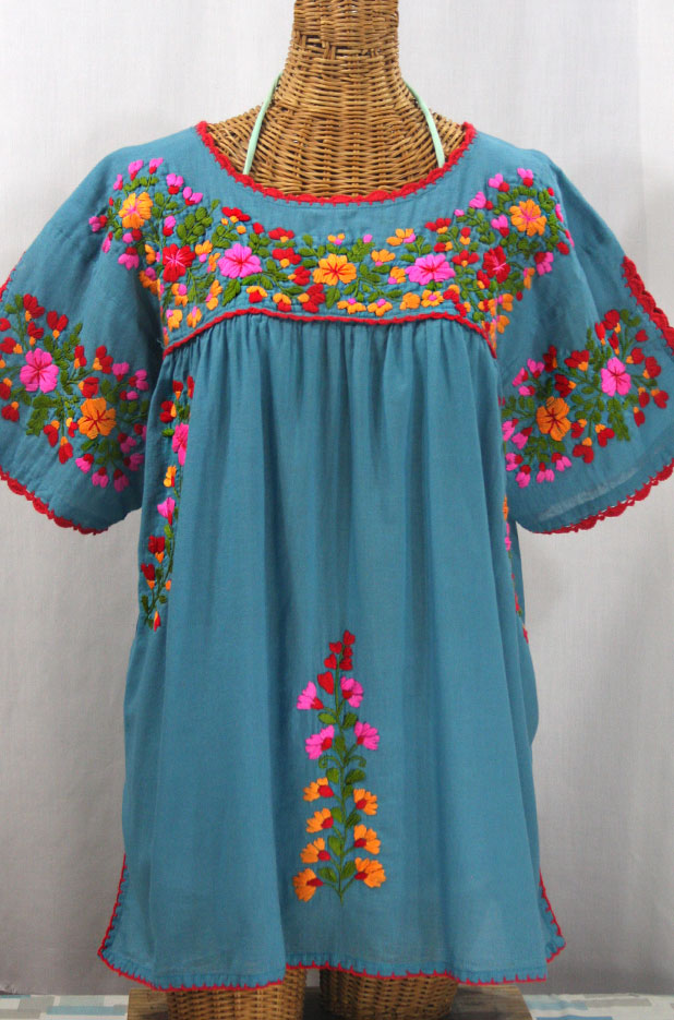 "Lijera Libre" Plus Size Embroidered Mexican Blouse - Pool + Bright Multi