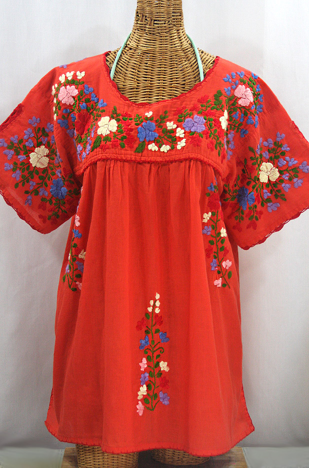 "Lijera Libre" Plus Size Embroidered Mexican Blouse - Orange + Multi