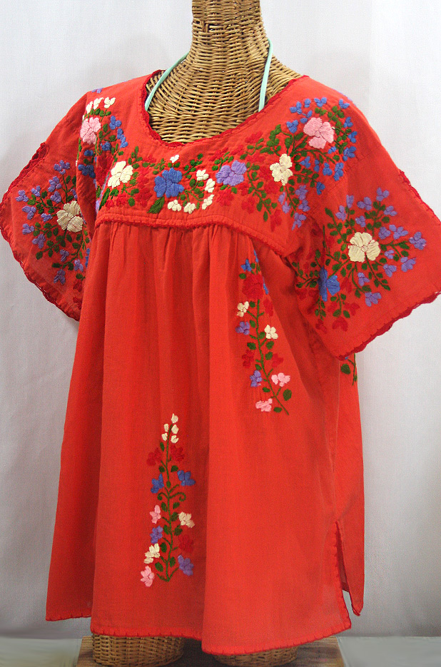 "Lijera Libre" Plus Size Embroidered Mexican Blouse - Orange + Multi