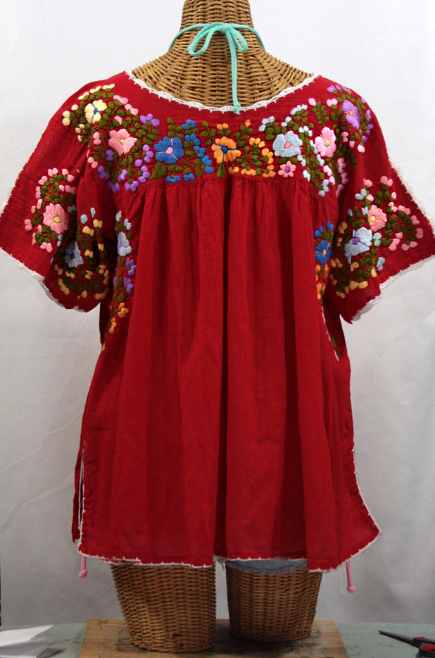 "Lijera Libre" Plus Size Embroidered Peasant Top -Red