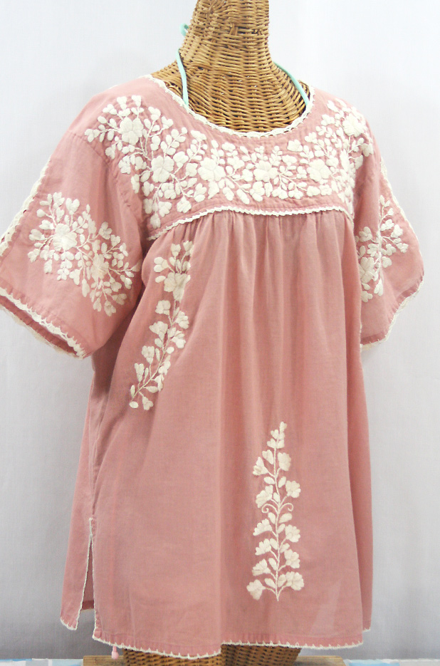 "Lijera Libre" Plus Size Embroidered Mexican Blouse - Dusty Light Pink + Cream